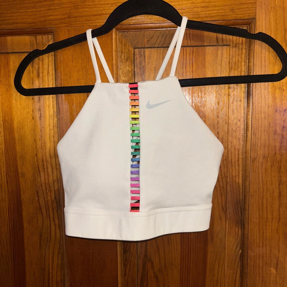 Nike Women's White Indy Ladder Rainbow Sports Bra - Picture 2 of 6